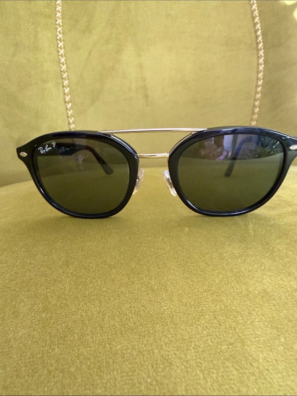 Ray-Ban Black Frame Double Bridge Sunglasses with Green Lenses